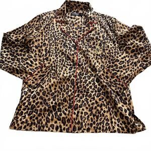 LAUREN RALPH LAUREN Wms SZ M Leopard Print button down pajama top Black Label